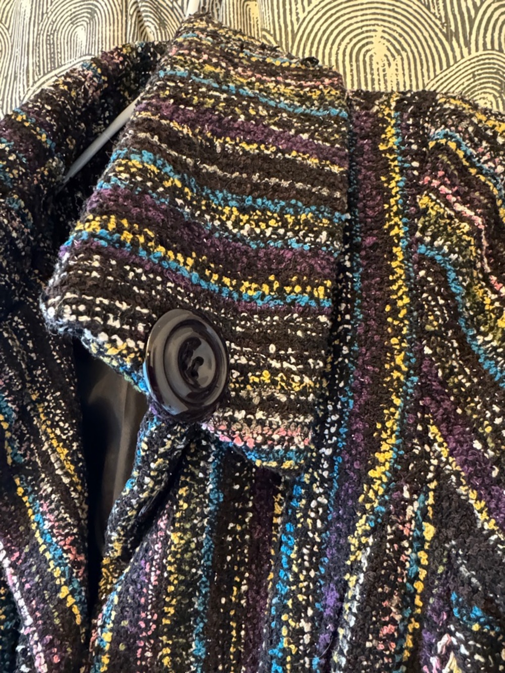 Daisy Black Multi-Color Metallic-Stripe Belted Knit Coat - Picture 2 of 5